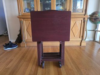 Set of 4 Wooden TV Tray Tables with Stand