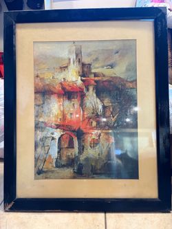 Framed European Village Landscape Art Print