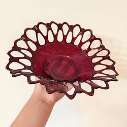 Amberina Ruby Red Vintage Westmoreland Glass Banana Bowl Lattice centerpiece