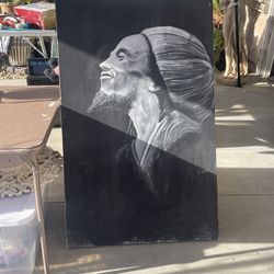 Very Large Bob Marley Black N White Paint On Canvas