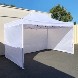 $180 (New in Box) Heavy-Duty 10x15 ft with (3 Sidewalls) EZ Popup Canopy Outdoor Gazebo, Carry Bag (Black, White)