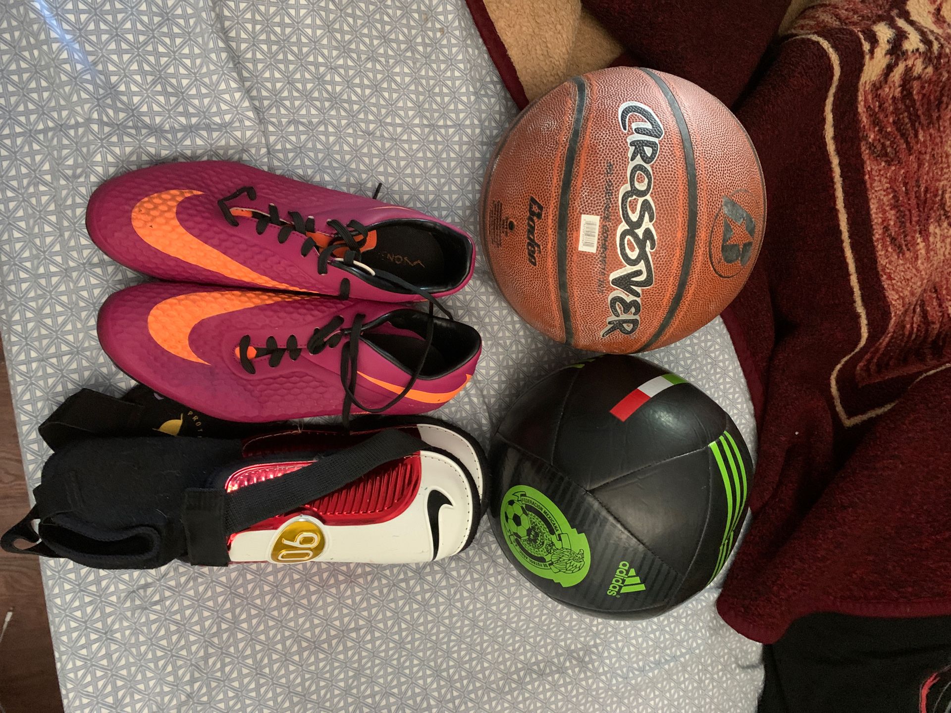 Soccer gear and a basketball