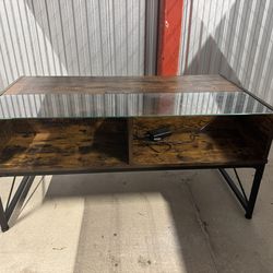 LED COFFE TABLE DARK BROWN WOOD AND BLACK