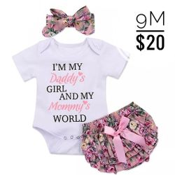 3pc Floral Baby Girl Set "Daddys And Mommys World" 👩