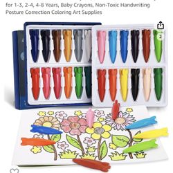 Abubaka Washable Toddler Crayons, 24 Colors Kids Rocket Crayons for 1-3, 2-4, 4-8 Years, Baby Crayons, Non-Toxic Handwriting Posture Correction Colori