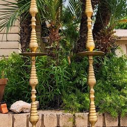 Vintage Brass Floor Candle Holders 
