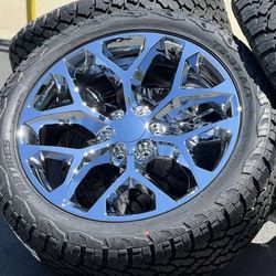 NEW CHROME 22” Wheels Rims Tires GMC Sierra Yukon Denali Chevy Silverado 1500 Tahoe Suburban Avalanche Chevrolet 22 Inch Snowflakes 
