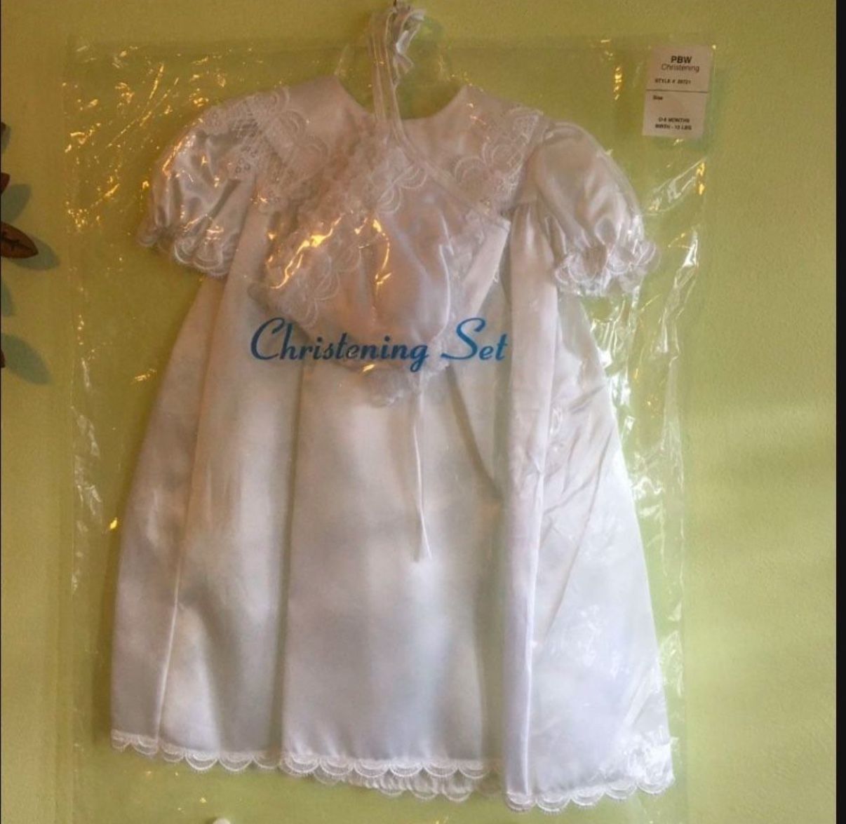 Christening Gown With Bonnet and Shoes, Birth To Six Months