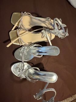 Wild Diva Silver Rhinestone Strappy Heeled Sandals
