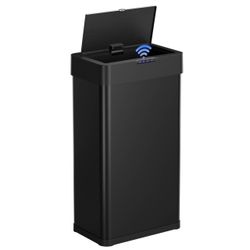 Arlopu 13.2 Gallon Motion Sensor Trash Can Automatic Stainless Steel Garbage Can with Soft-Close Lid, Black