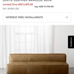 Crate And Barrel LENYX LEATHER ARMLESS SOFA