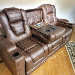 Power Reclining Brown Leather Sofa, Power Reclining Brown Leather Loveseat, Power Recliner 🔥$39 Down Payment with Financing 🔥 90 Days same as cash