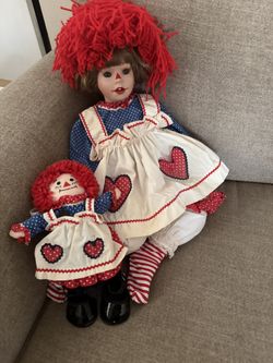 RAGGEDY ANN VINTAGE PORCELAIN DOLL DANBURY MINT BY KELLY RUBERT COLLLECTOR SET