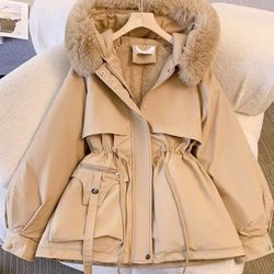 Women's Cute Solid Mid-Length Parka Winter Weatherproof Outerwear Jacket Soft Thicken Warm Snow Coat