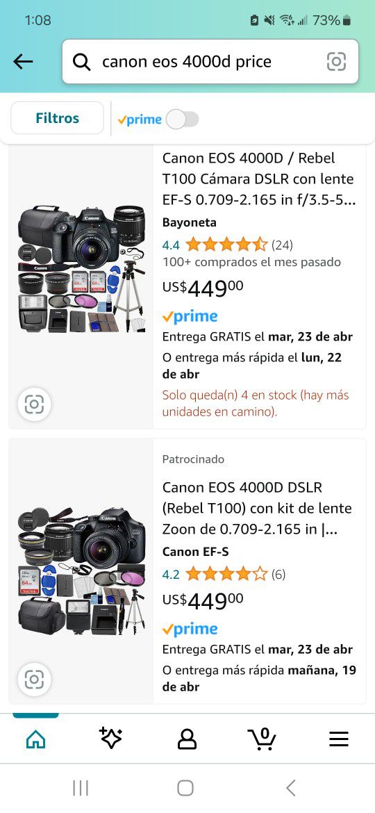 Camera Camara CANON EOS 4000D SELL OR TRADE FOR LAPTOP OR CASH .