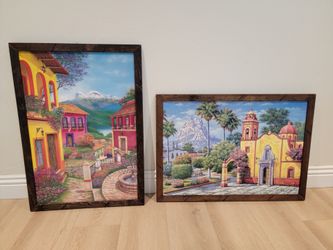 Mexican Village Scene Art Prints – Set of 2