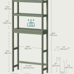 SONGMICS Over The Toilet Storage 3-Tier Bathroom Organizer w/ Adjustable Shelf - Green