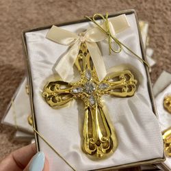 16 Gold Crosses Ornament Favors 