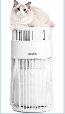 WISESKY Cat Air Purifier with Bite-Resistant Cord & Wide Grille and Tip-Over Protection | Air Purifier for Home with 360° Air Intake for Pet Hair | AP