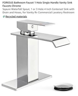 Bathroom Faucet 1 Hole Single Handle Vanity Sink Faucets Chrome Sqaure Waterfall Spout, 1 or 3 Hole 4 Inch Centerset Sink with Drain and Hoses, for Va