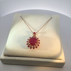 14Karat Rose Gold Ruby & Diamond Pendant 
