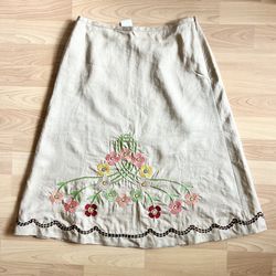 Embroidered Loft Linen Skirt