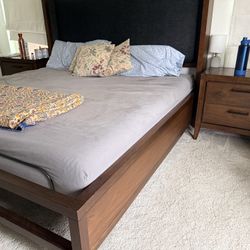 King Bed Frame + 2 Nightstands – Nebraska Furniture Mart | Walnut + Upholstered