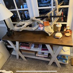 Rustic Wood & White X-Design Console Table with Shelf