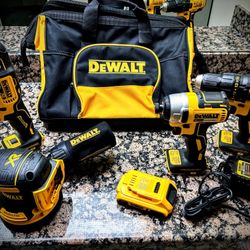 Set Of 4 20v Dewalt Powertools Including 2 Batteries, Charger, And Bag
