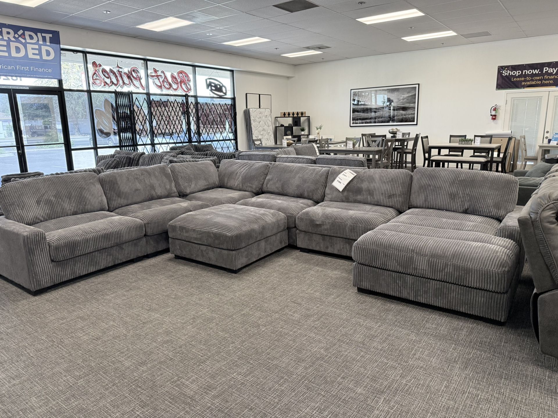 7pc Gray Sofa Sectional Modular Corduroy Set w/Chaise lounge - EZ $10 Down Payment Options Available