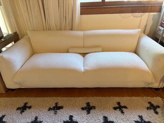 89” Cream-Colored Mid Century Boucle Couch
