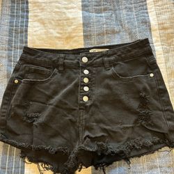 Black Ripped Jean Shorts