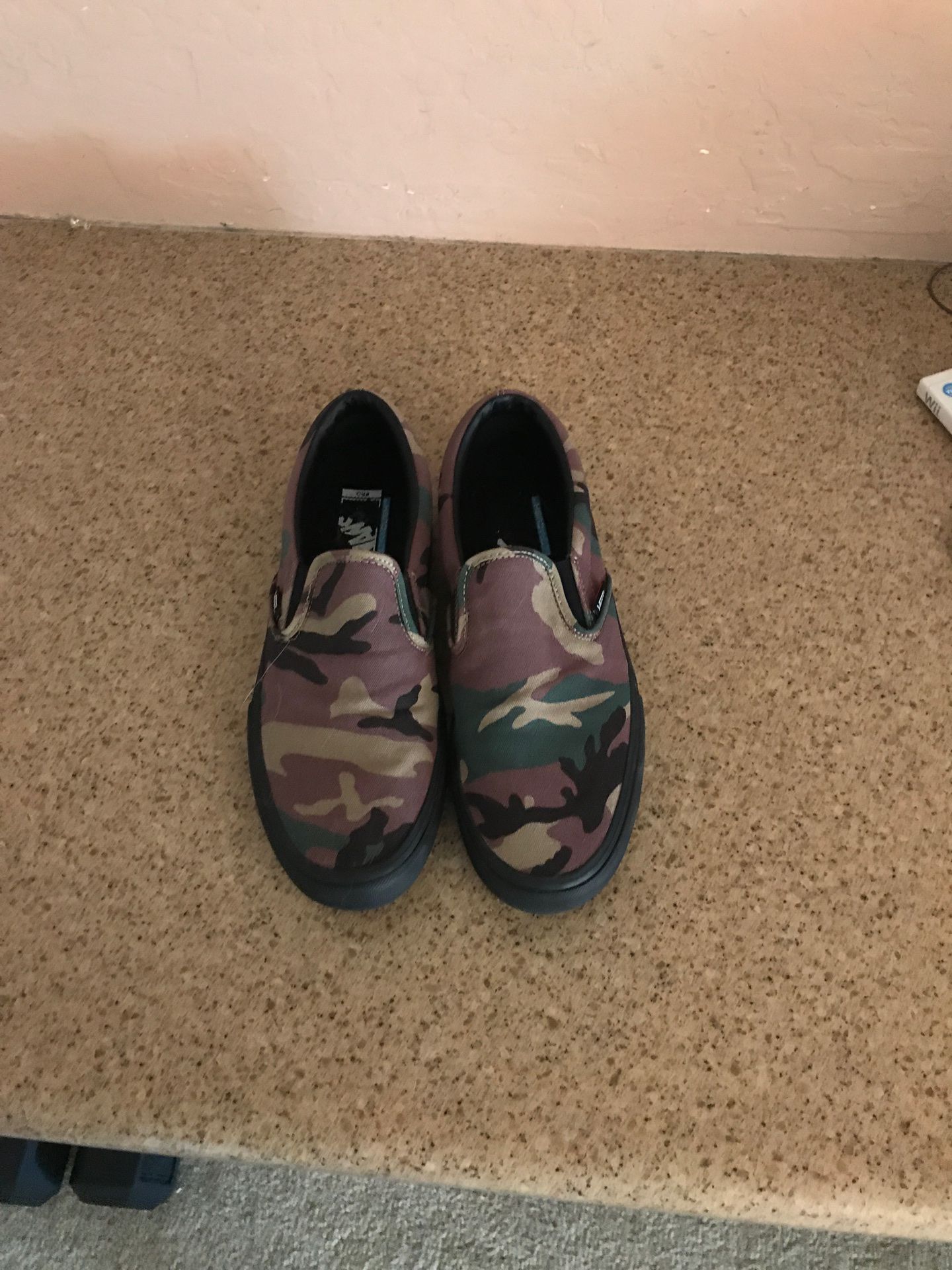Black And Camouflage Slip On Custom Vans Shoes