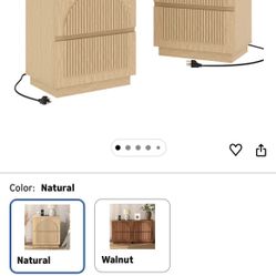 Fluted Night Stand Set Of 2 With Charging Station 