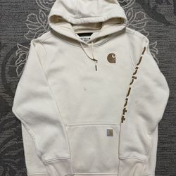 Carhartt Men’s Large White Hoodie With Brown Accents