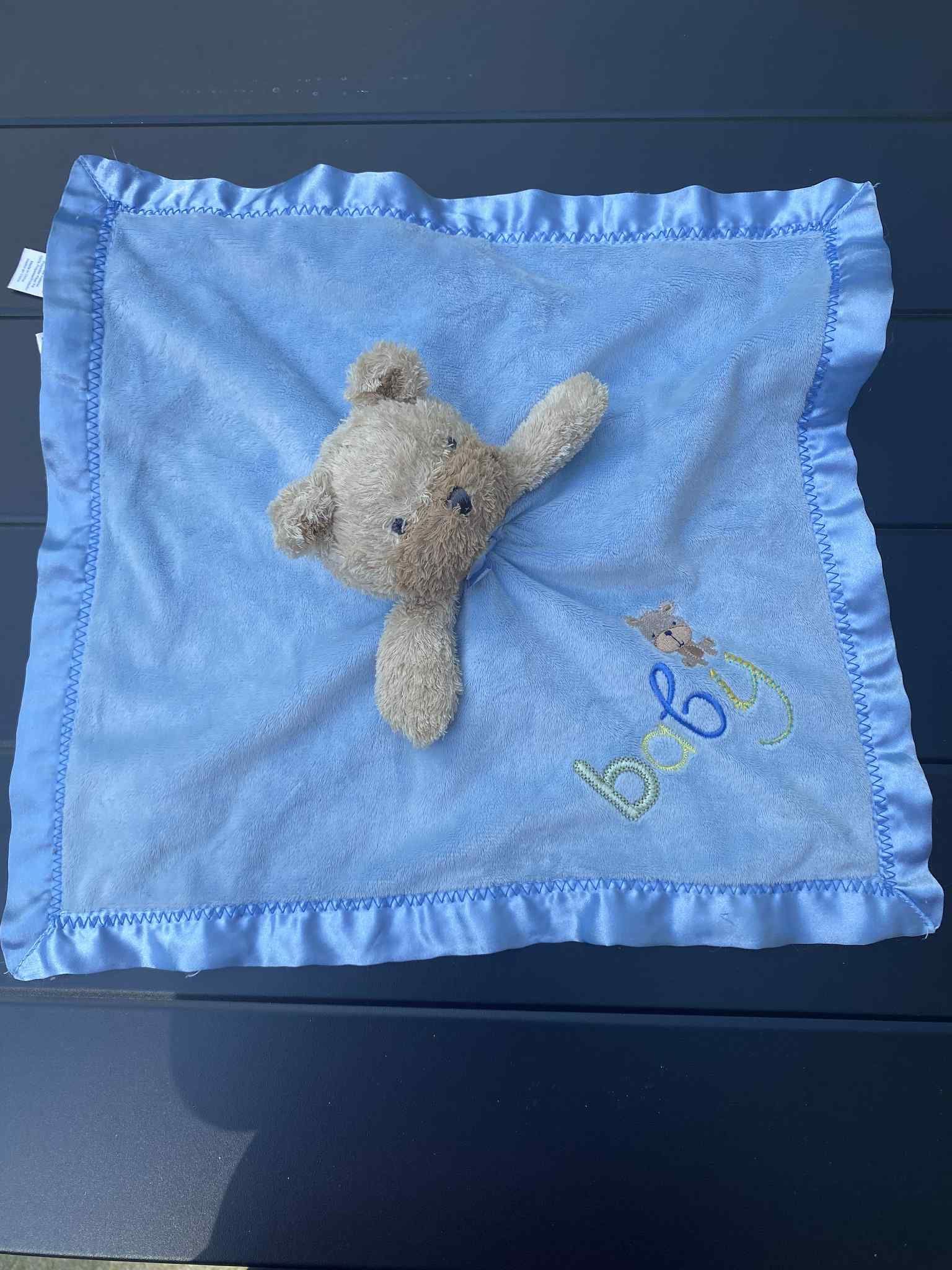 Carters Child of Mine Rattles Bear Blue Baby Blanket Lovey Blankie cute Blankey