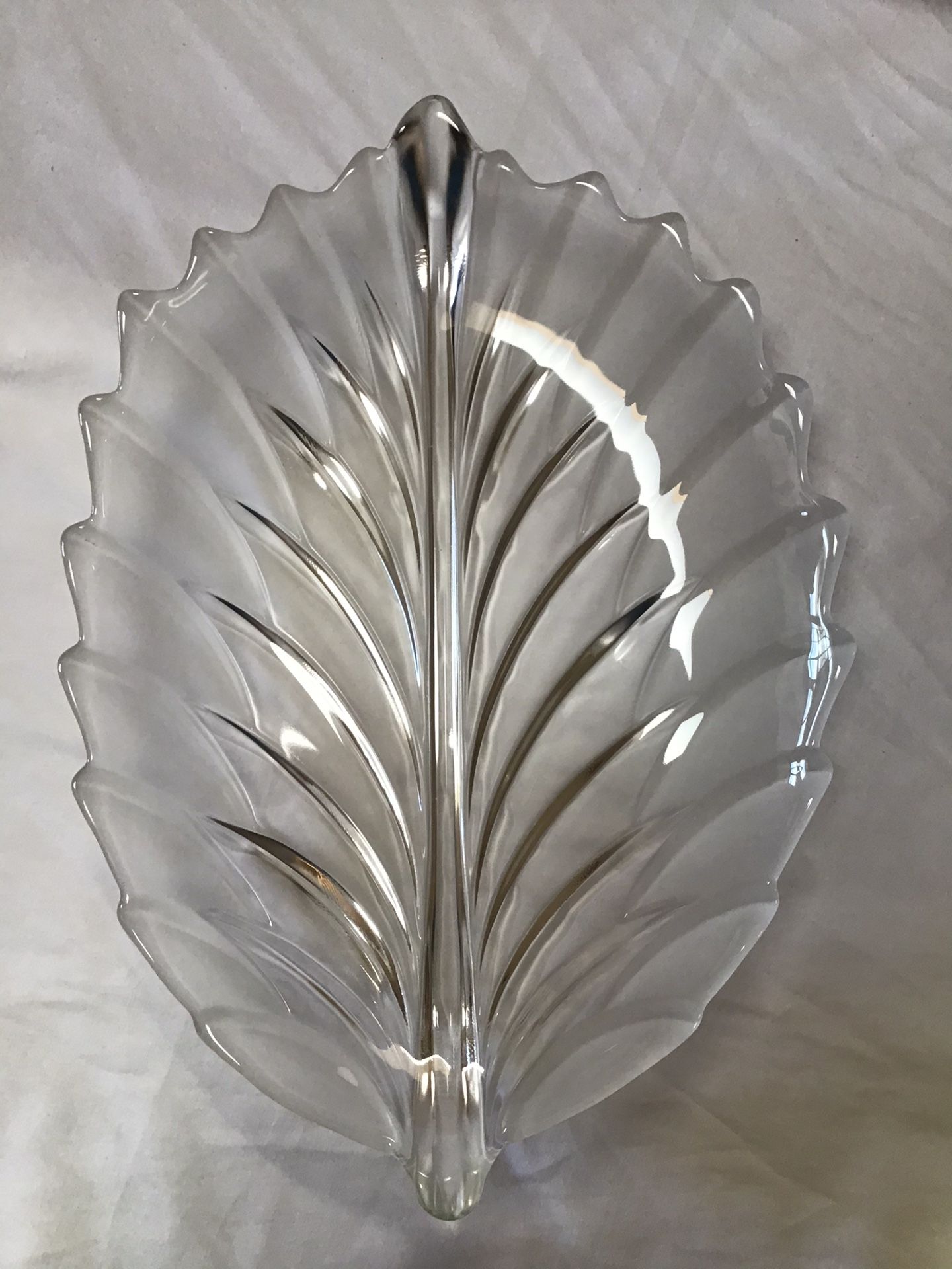 Frosted and Clear Glass Leaf Shaped Platter