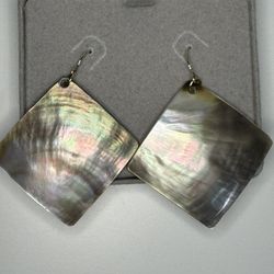 14K Solid Gold Hook Dangle Iridescent Mother of Pearl Nacre Earrings Handmade