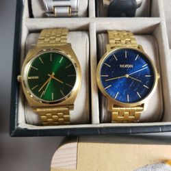 TWO LIKE NEW GOLD NIXON DIVE DRESS WATCHES