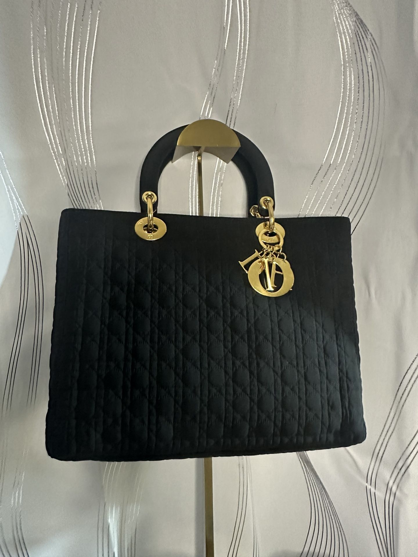 Christian Dior Lady Dior Cannage Hand Bag Purse Nylon Vintage Black 
