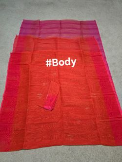 Red and Pink Sheer Saree with Woven Details