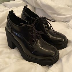 Black Platform Lace Up Ankle Boots