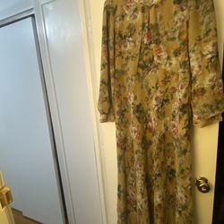 ÖzDuman Istanbul Mustard Floral Maxi Dress Boho Modest Size 46 Made in Turkey
