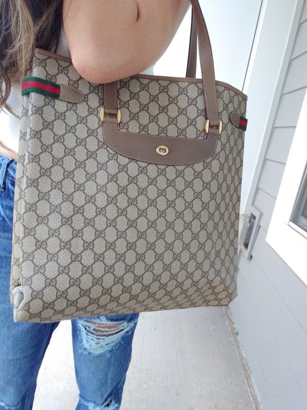 Authentic Vintage Gucci GG Monogram Supreme Sherry Web Ophidia Large Tote Bag
