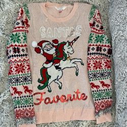 Ugly Christmas Sweater -Santa on white unicorn