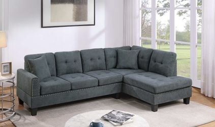 Sectional Sofa Ash Black Accent Pillows Nailhead Trim 99x66 pick up can deliver 