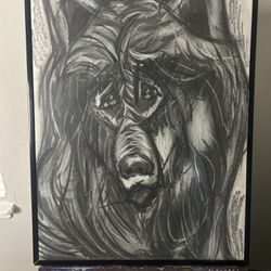 Charcoal Wolf 18x24 Framed Drawing 