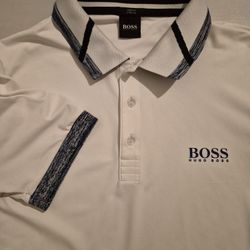 Men's White Hugo Boss Polo Shirt Size Large