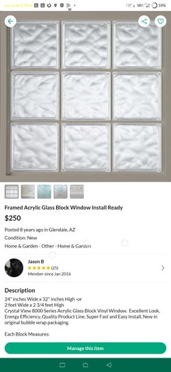 New Framed Real Glass Block Window Install Ready