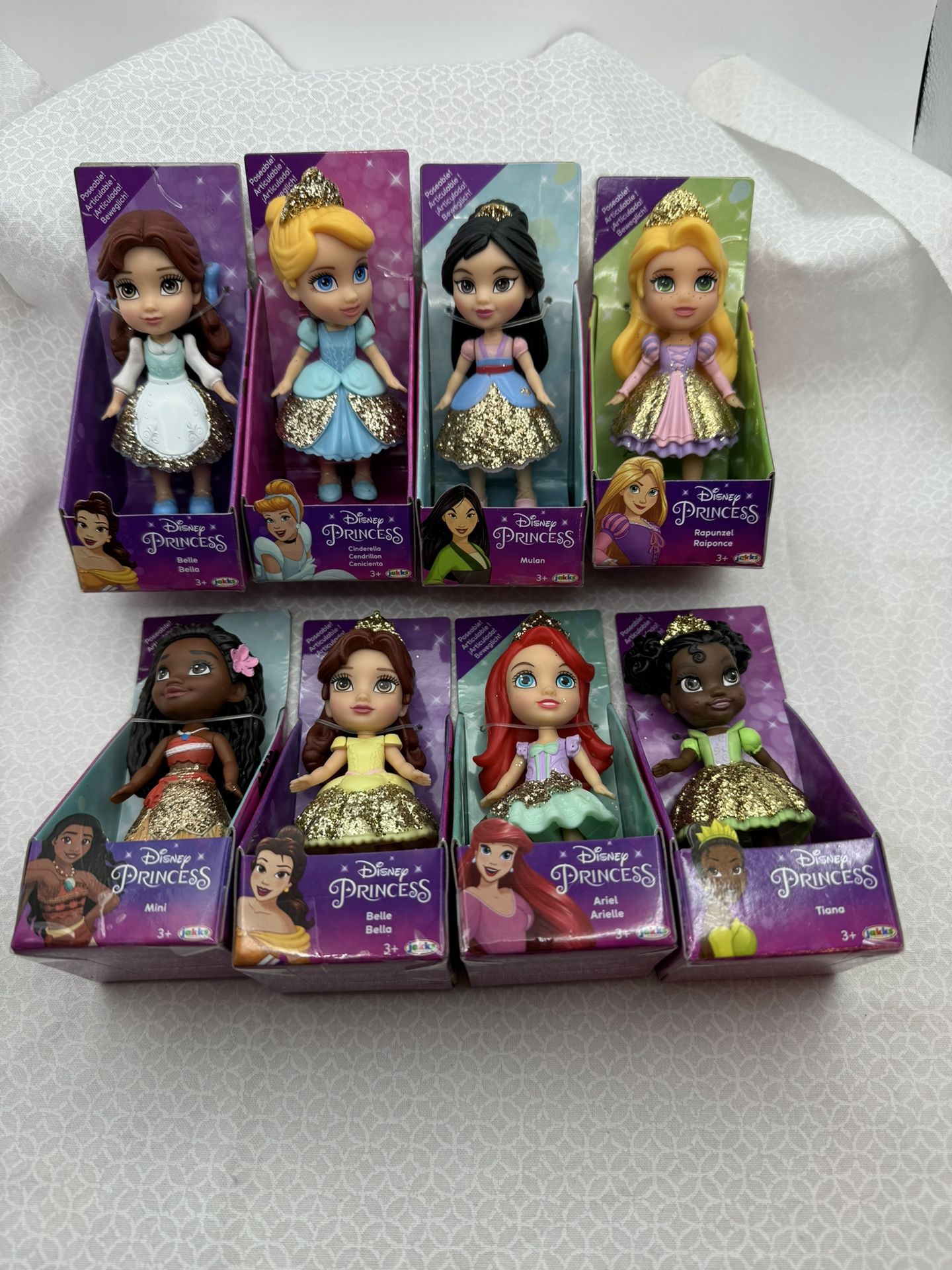 475-RTT Lot Of 8 Disney Princesses Poseable  Mini Doll Toddler 3.5" Figures